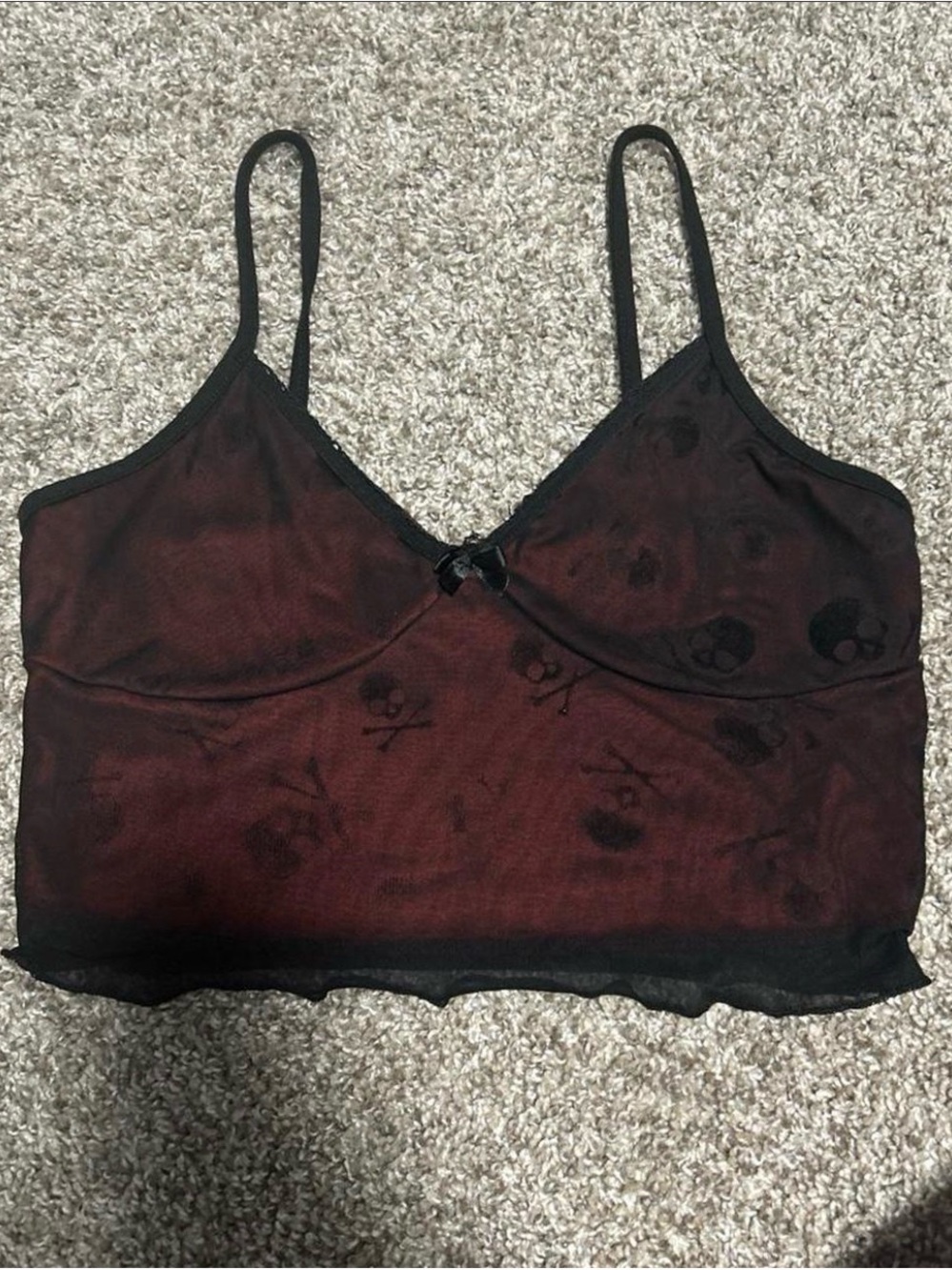 ROMWE Black-Trim Red Mesh Skull-Print Cami
